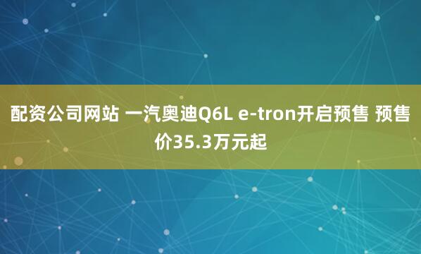 配资公司网站 一汽奥迪Q6L e-tron开启预售 预售价35.3万元起